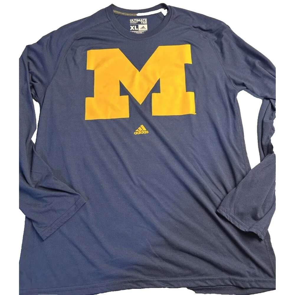 Adidas Ultimate Tee Climalite Block M University of Michigan Long Sleeve Size XL